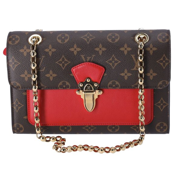 Louis Vuitton Victoire Brown Monogram Shoulder Bag M41731 Cerise Red Canvas - Picture 1 of 9